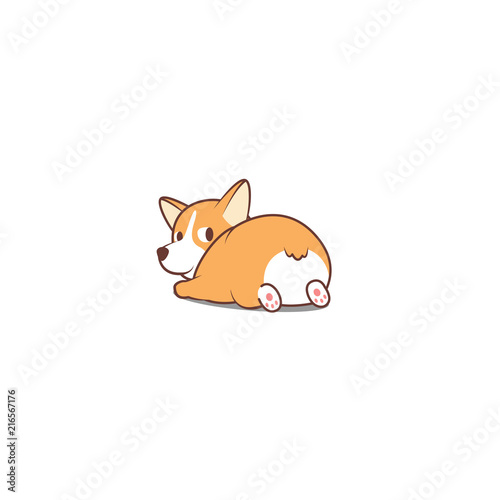 Cute corgi butt, Funny welsh corgi looking back vector illustration.