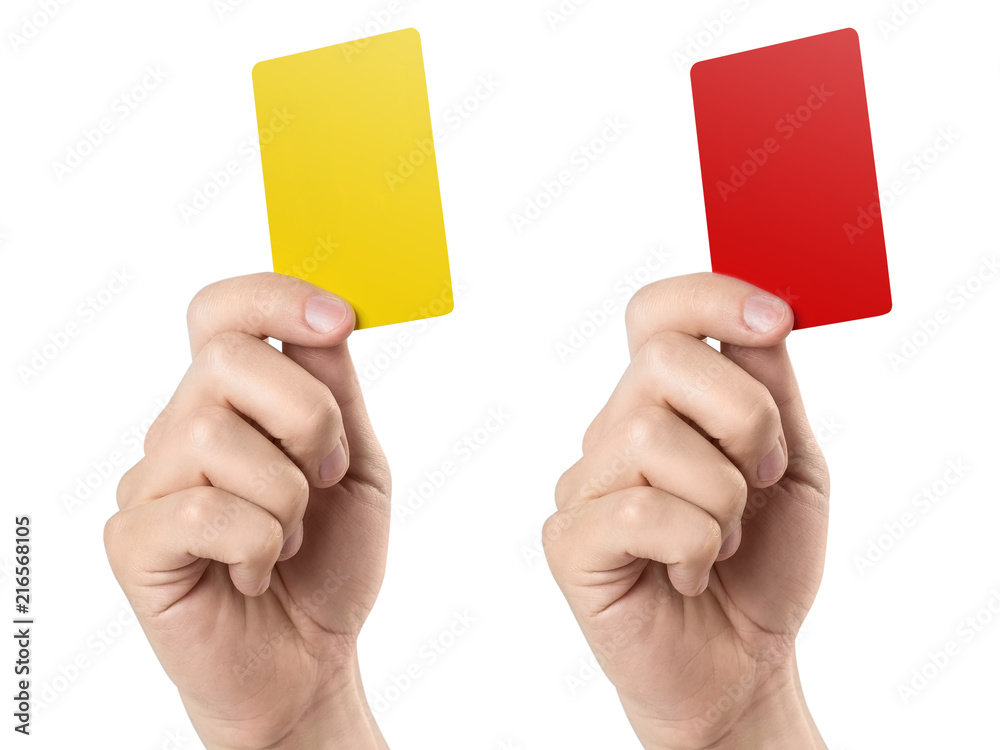 Male football (soccer) referee hand holding yellow and red cards, isolated  on white background Stock Photo | Adobe Stock