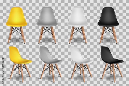 Vector realistic 3d illustration of chairs, isolated on transparent background. Loft interior isometric objects.