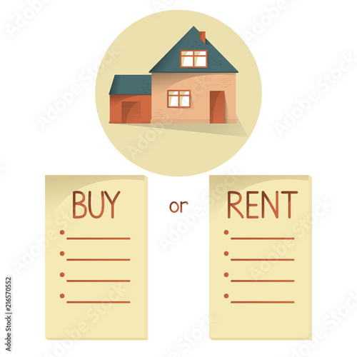 Comparing buy and rent house, list with bullets, choose buying or renting of property, vector concept