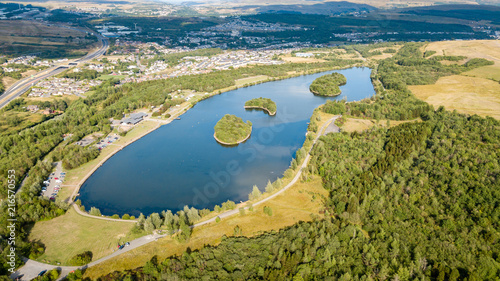 Aerial drone view of Bryn Bach Bach near Tredegar in South Wales, UK photo