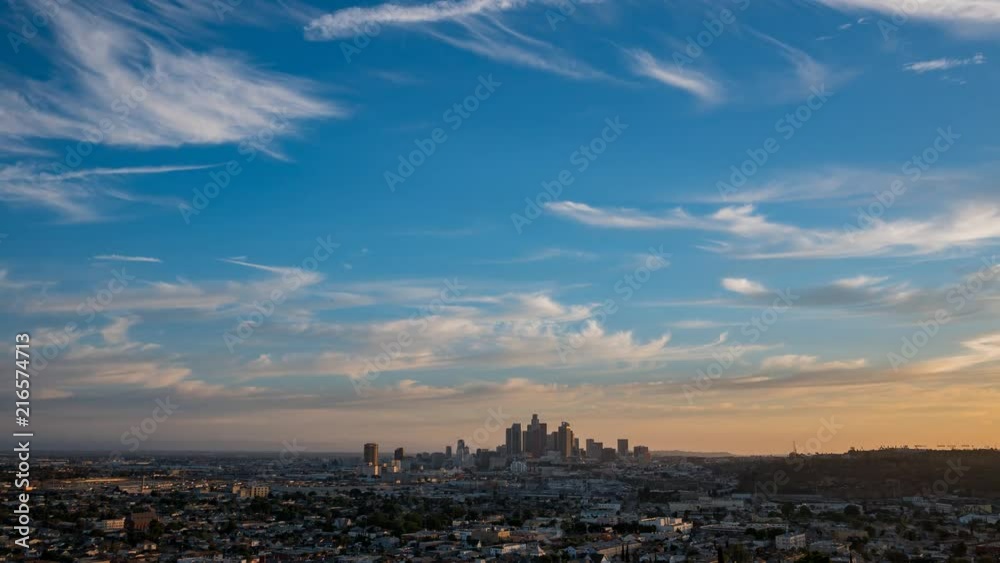 Sunset to night motion timelapse of the beautiful Los Angeles skyline, California Sunset to night motion timelapse of the beautiful Los Angeles skyline, California