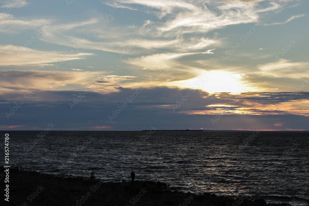summer sunset on the waters of the Gulf of Finland.