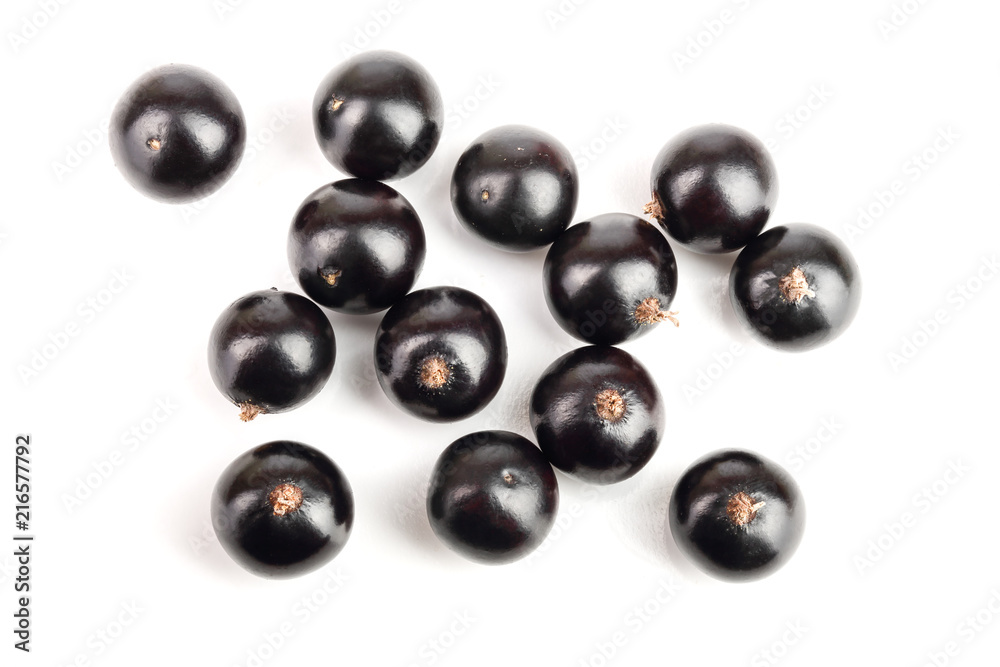 black currant isolated on white background. Top view. Flat lay pattern black currant isolated on white background. Top view. Flat lay pattern