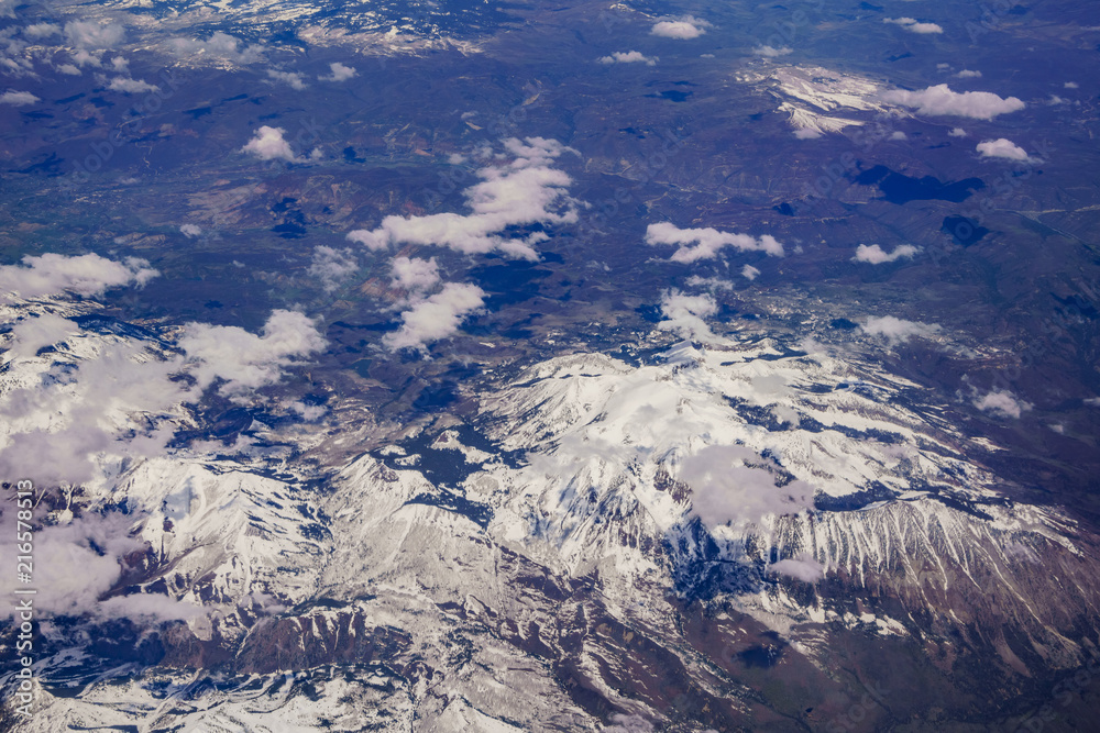 Aerial view of snowy Mt Gunnison mountain near Denver