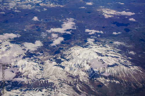 Aerial view of snowy Mt Gunnison mountain near Denver