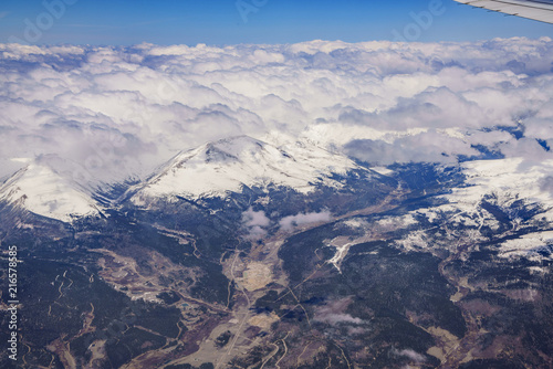 Aerial view of snow mountain near Denver
