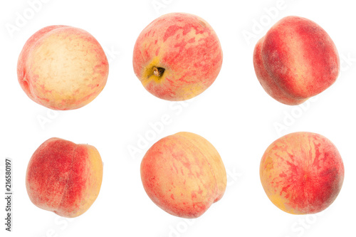 ripe peaches isolated on white background. Set or collection