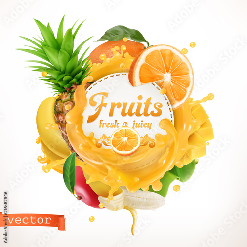 Fruits, 3d vector label