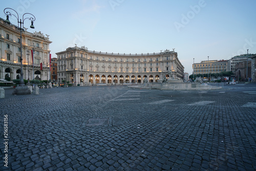 Rome,Italy-July 29, 2018: Plaza of Republic in Rome soon after the sunrise photo