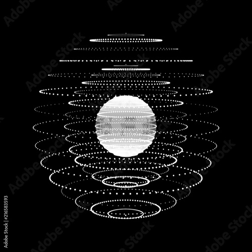 Abstract 3d sphere made of points. Futuristic technology style. Sphere particles. Background vector. Plexus effect. photo