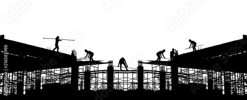 Silhouette of worker working on New bridge construction on white background.