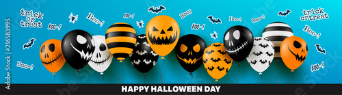 Halloween Banner with Halloween Ghost Balloons.Scary air balloons.Website spooky or banner  template. Vector illustration EPS10