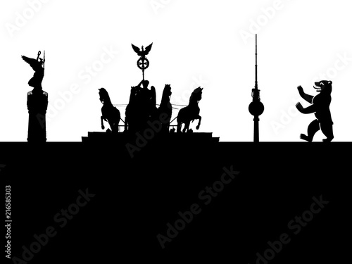 Photography Berlin City Skyline With Silhouettes Of The Victory Column, The Quadriga of Bran