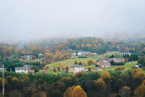 Foggy Appalachian autumn view from the Blue Ridge Parkway, near Roanoke, Virginia.
