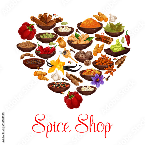 Heart with spice, condiment and seasoning poster