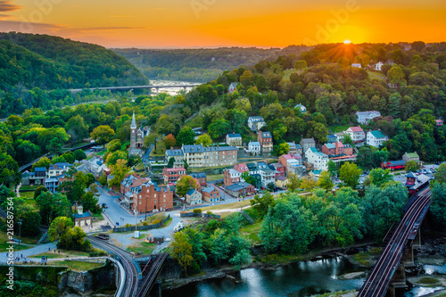 Sunset view of Harpers Ferry, West Virginia from Maryland Heights photo