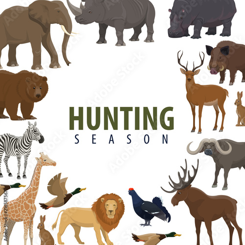 Hunting season poster of wild animal and bird