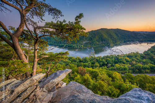 Sunset view of the Potomac River, from Weverton Cliffs, near Harpers Ferry, West Virginia. © jonbilous