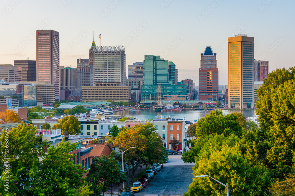View of Battery Avenue and the Inner Harbor from Federal Hill, Baltimore, Maryland - obrazy, fototapety, plakaty 