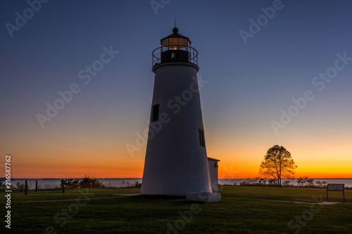 Turkey Point Lighthouse at sunset, at Elk Neck State Park, in Maryland