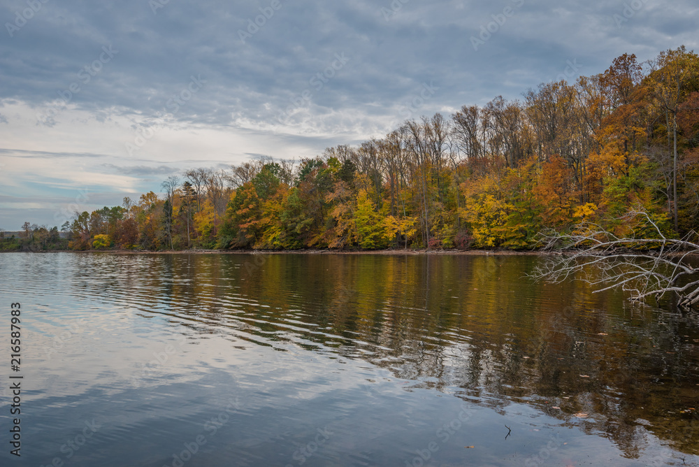 Fototapeta premium Autumn color at Loch Raven Reservoir, in Cockeysville, Maryland.