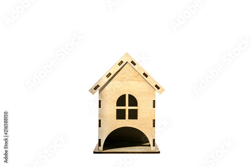 Model of the wooden house isolated on white background