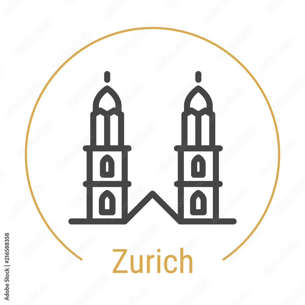 Zurich, Switzerland Vector Line Icon