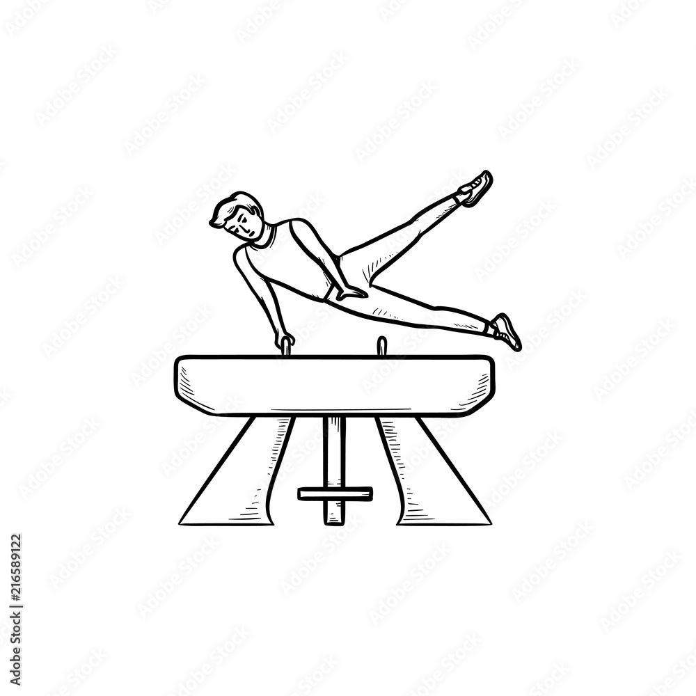 Obraz premium Gymnast performing on vaulting horse hand drawn outline doodle icon