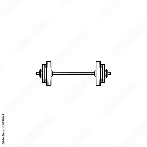 Weightlifting barbell hand drawn outline doodle icon. Weightlifting equipment, bodybuilding and gym concept. Vector sketch illustration for print, web, mobile and infographics on white background.