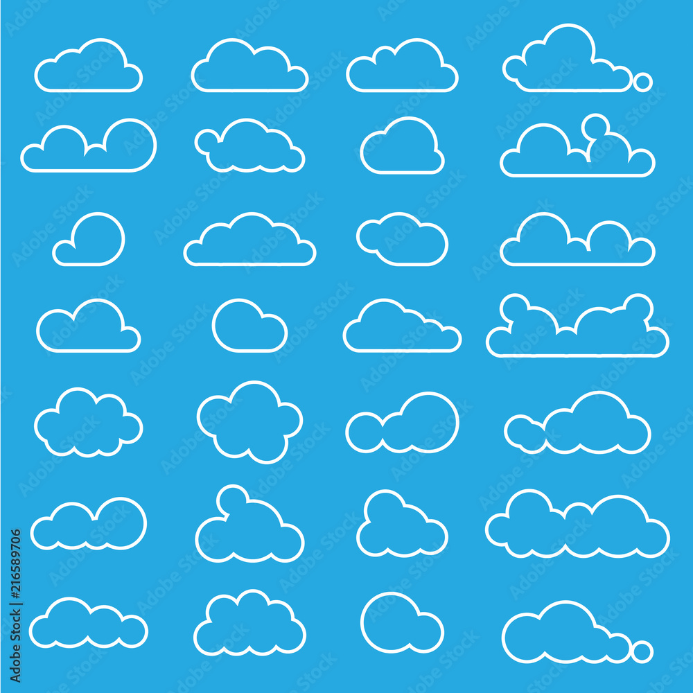 outline cloud icon set on blue sky outline cloud icon set on blue sky