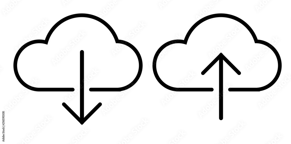 outline cloud dowload and upload icon on white background outline cloud dowload and upload icon on white background