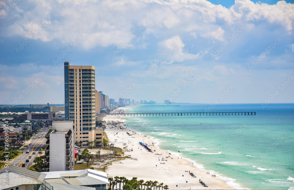 Drone Aerial Beach View of Panama City Beach, Florida, USA Drone Aerial Beach View of Panama City Beach, Florida, USA