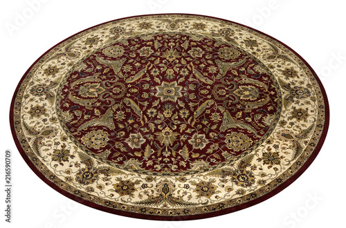 Round red and gold rug with clipping path.