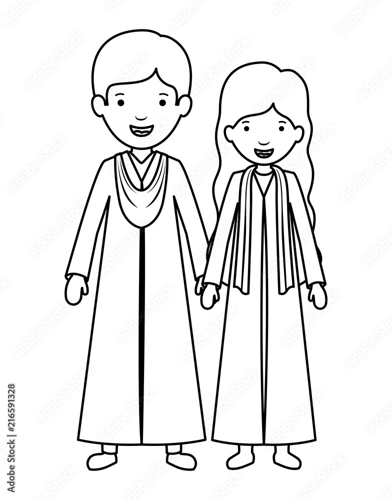 couple graduates avatars characters vector illustration design couple graduates avatars characters vector illustration design
