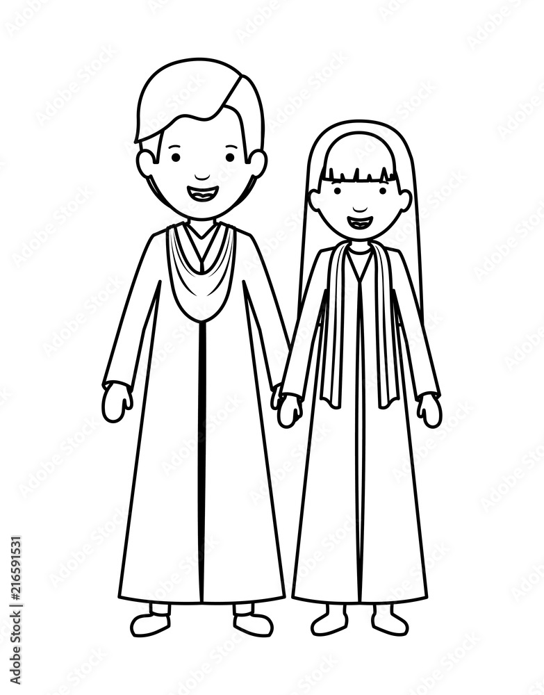 couple graduates avatars characters vector illustration design couple graduates avatars characters vector illustration design