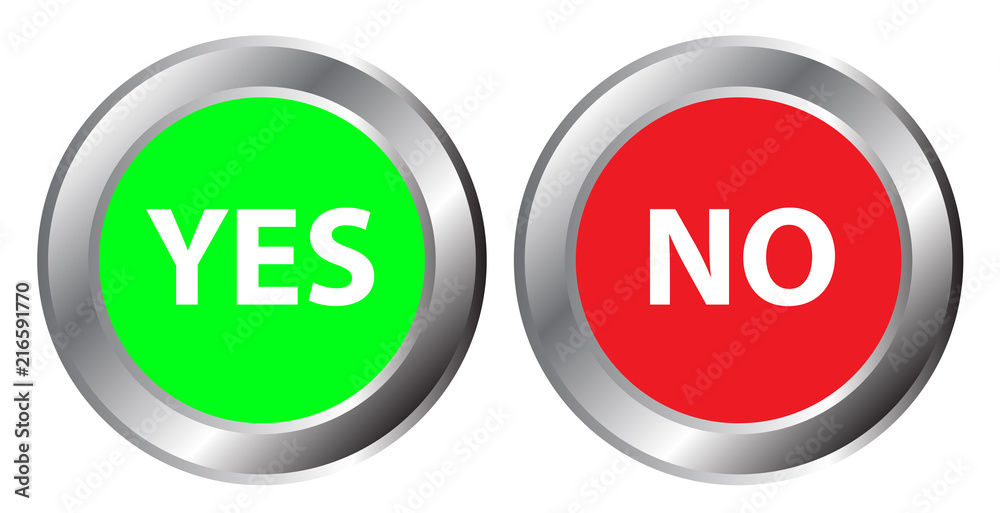 yes and no button symbol, The mark is correct and incorrect on green and  red aluminium button Stock Vector