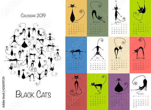 Black cats. Design calendar 2019