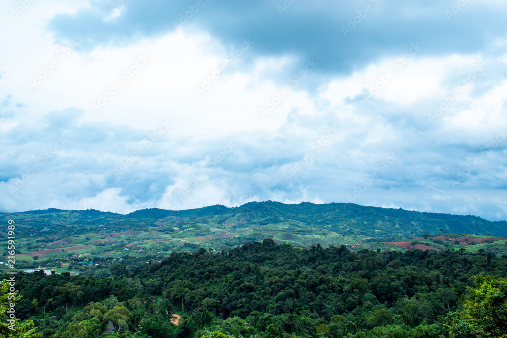 The point of view of the mountains and the town of Phetchabun at Khao Kho Royal Palace , Phetchabun in Thailand.