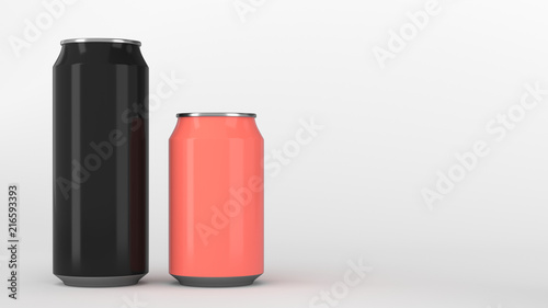 Big black and small red aluminum soda cans mockup