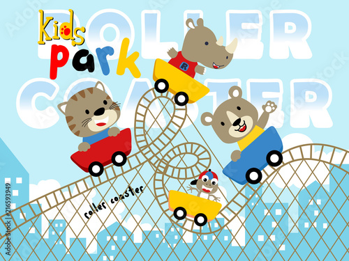 Vector illustration of funny animals cartoon on roller coaster