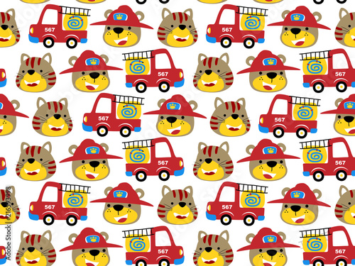 seamless pattern vector with firefighter cartoon and animals head