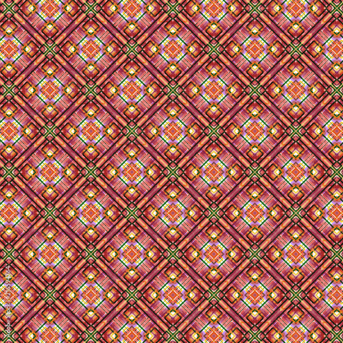 bright vivid hand-painted pink and peach colored diamonds and squares in a seamless repeating pattern for textile and fabric and backgrounds. pattern swatch at Ail file 