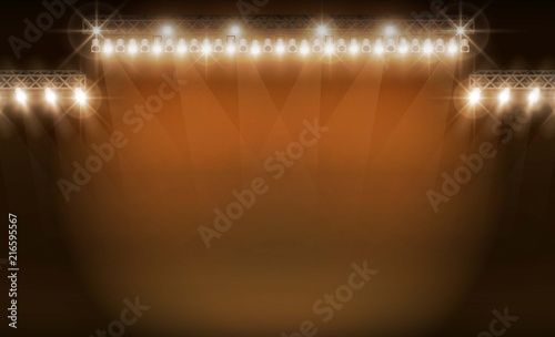 Stage on background and spotlight. Vector illumination