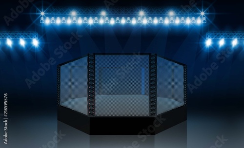 Boxing ring arena vs letters for sports and fight competition. Battle and match design. Vector illumination