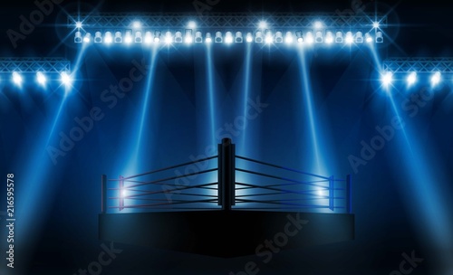 Boxing ring arena vs letters for sports and fight competition. Battle and match design. Vector illumination