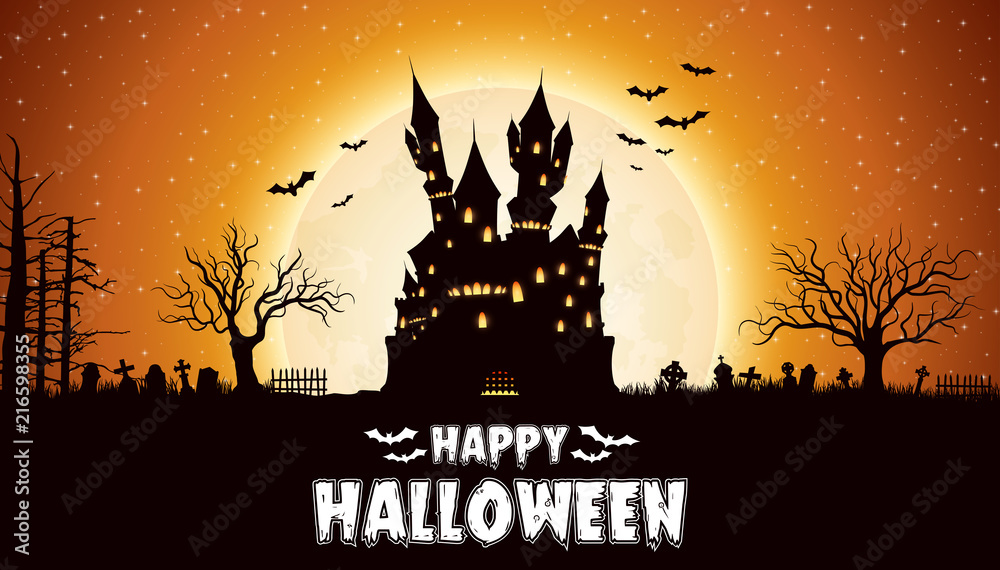 Halloween night background with castle