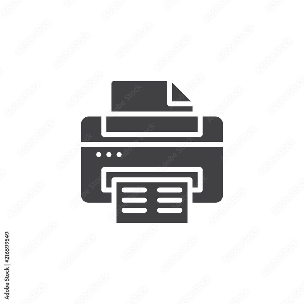 Printer vector icon. filled flat sign for mobile concept and web design. Paper Print simple solid icon. Symbol, logo illustration. Pixel perfect vector graphics Printer vector icon. filled flat sign for mobile concept and web design. Paper Print simple solid icon. Symbol, logo illustration. Pixel perfect vector graphics