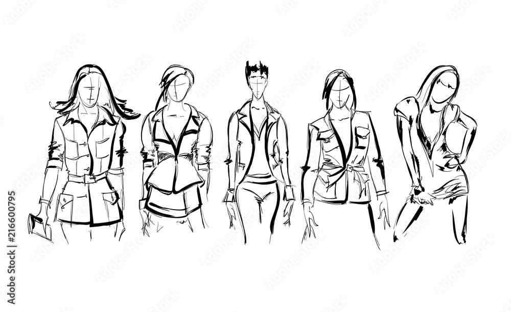 Sketch. Fashion Girls on a white background. Vector illustration. Sketch. Fashion Girls on a white background. Vector illustration.