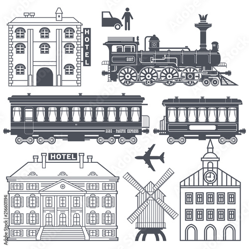 Vintage retro train travel set